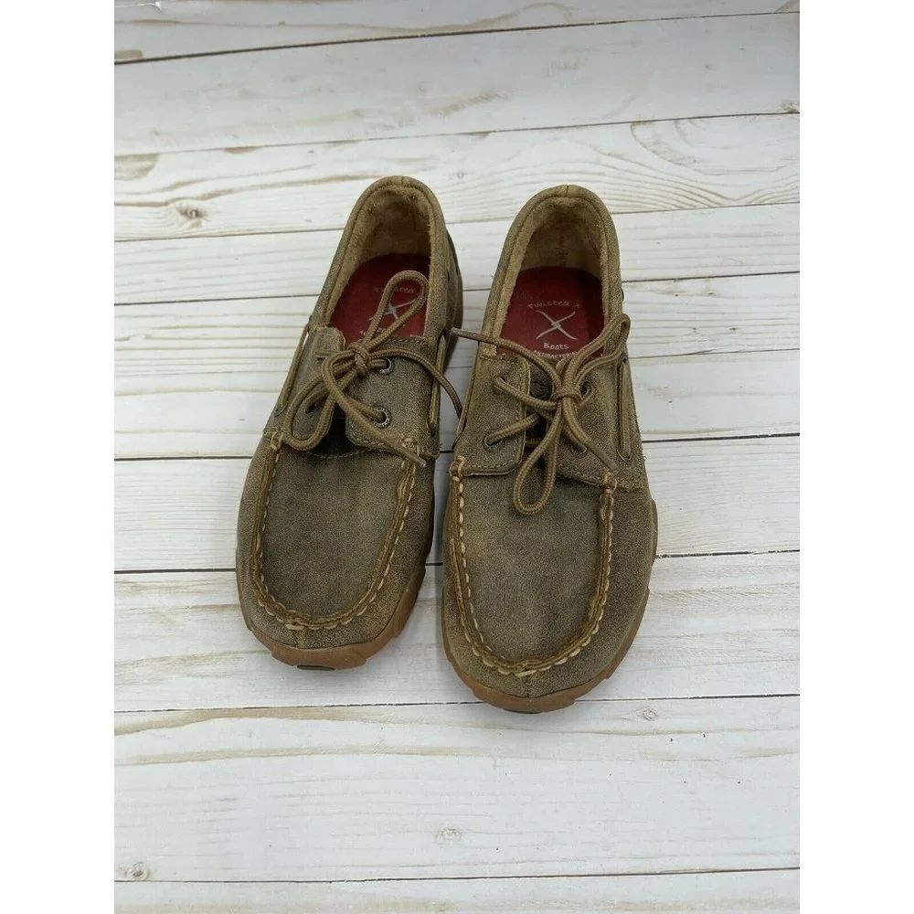Twisted X Youth 3 M Driving Mocs Lace Up Brown Leather Shoes
